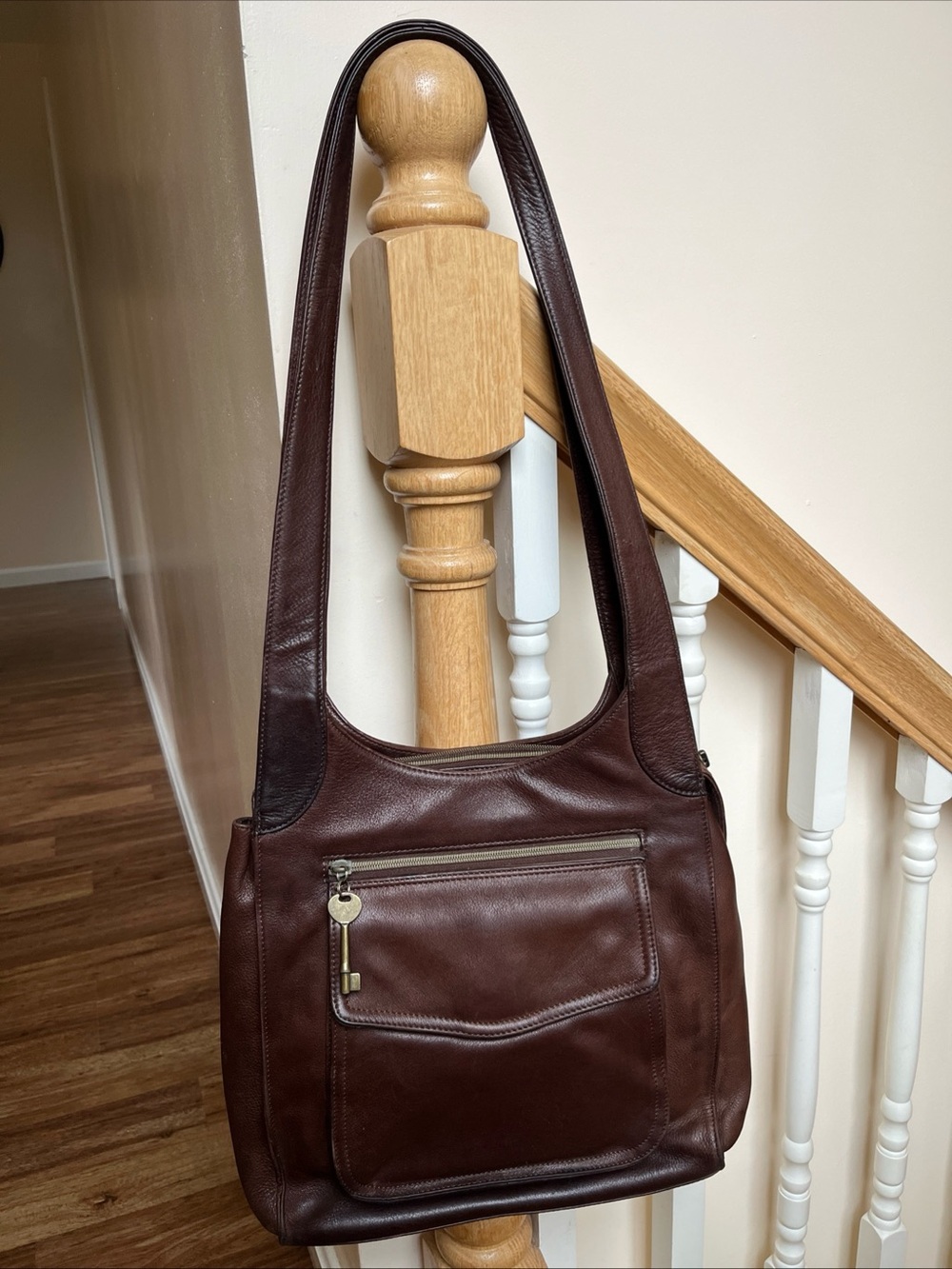 VTG Fossil New American Classic Shoulder Bag 75082 Brown Pebbled Leather Hobo